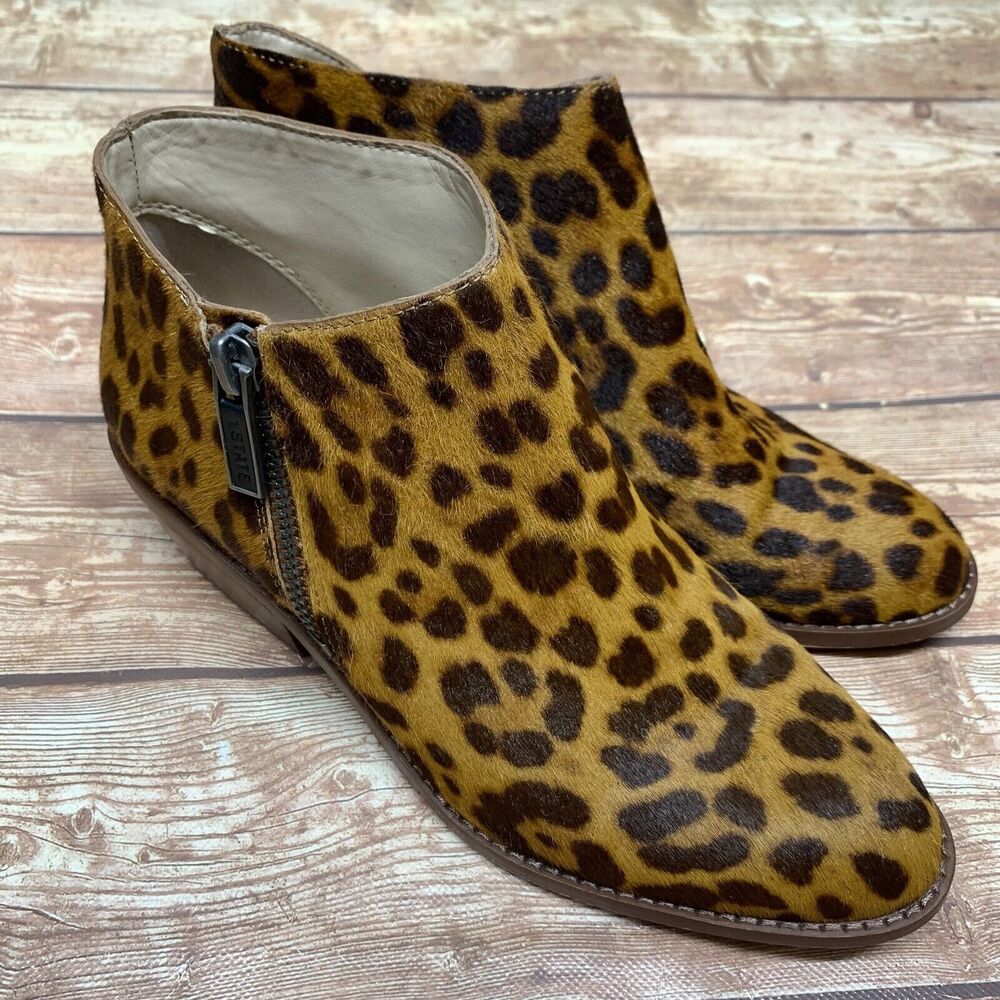 1.State Rosita Leather Boot Brown Leopard Low Cut Womens Size 7.5 Ankle Booties